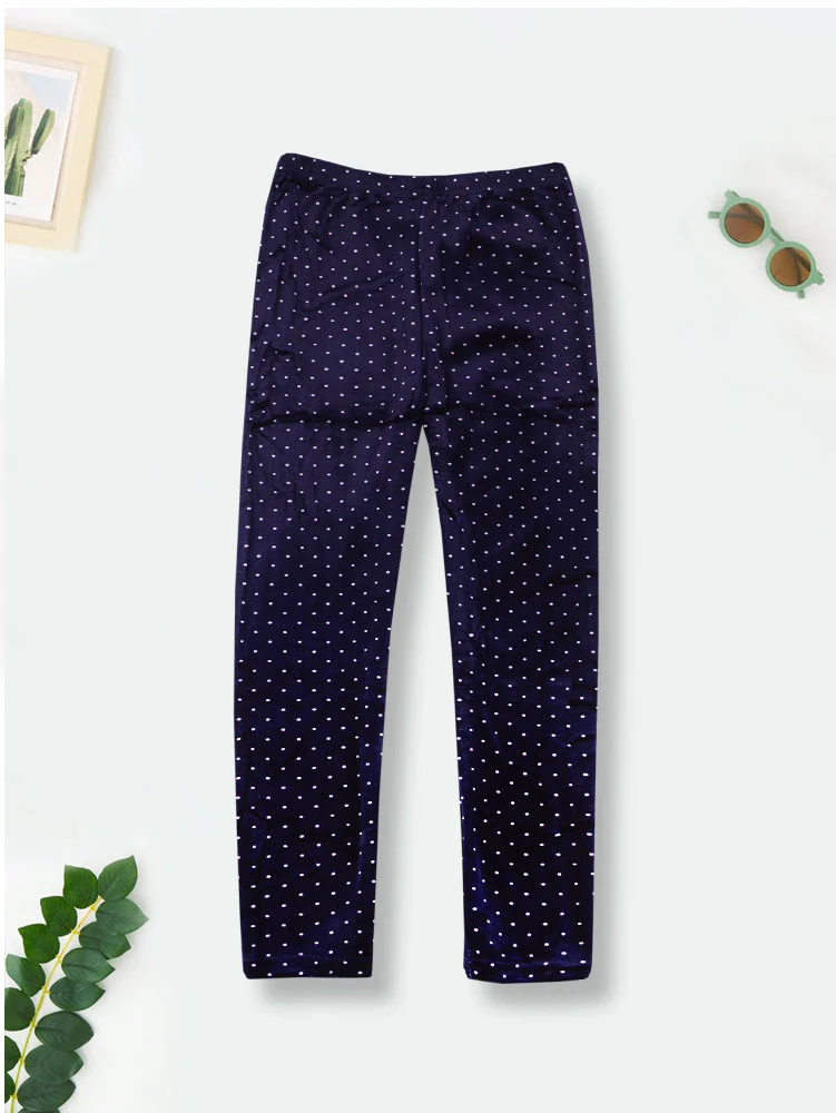 Girls Velvet Fleece Tights Polka Dots Navy Blue - Sunshine - Image 3