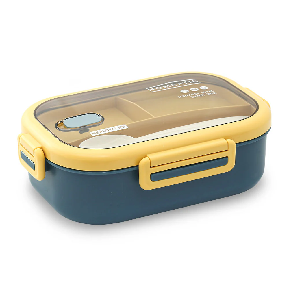 Homeatic Stainless Steel Lunch Box W/Spoon & Fork Blue