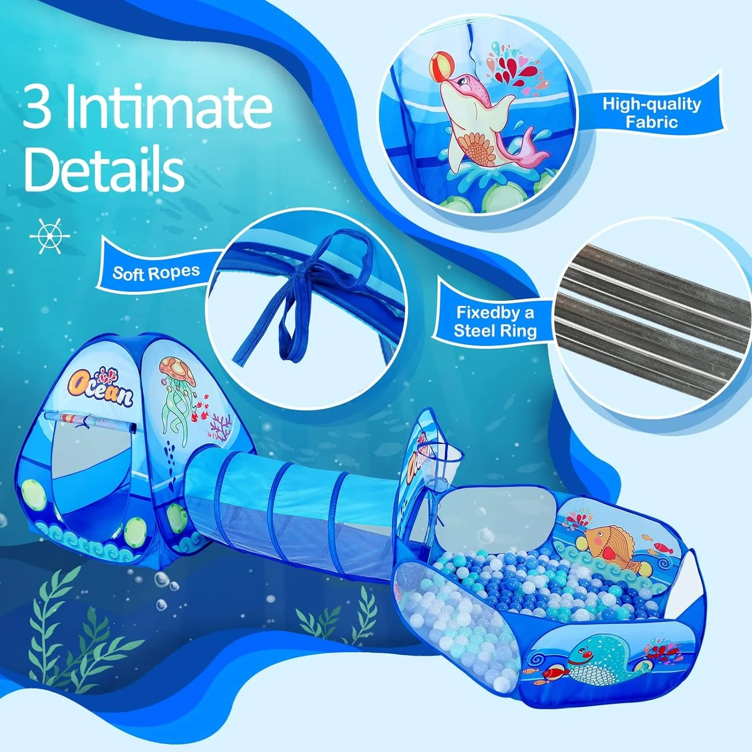 Infantes 3Pc Ball Pit For Toddlers With Kids Play Tent Baby Tunnel - Image 5