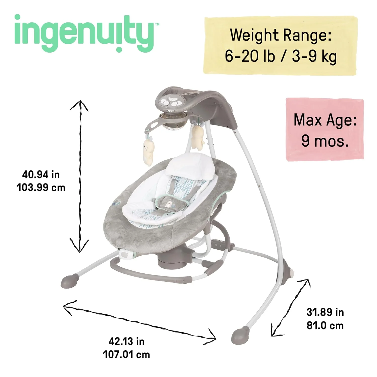 Ingenuity InLighten 2-in-1 Baby Swing & Rocker - Spruce - Image 2