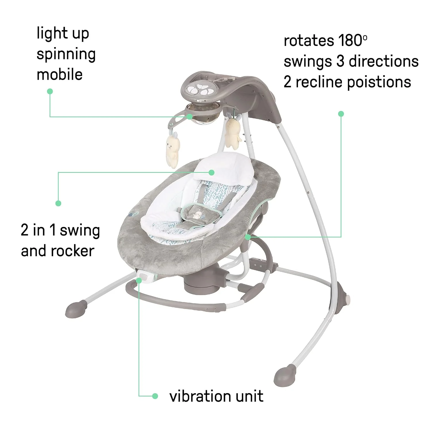 Ingenuity InLighten 2-in-1 Baby Swing & Rocker - Spruce - Image 3