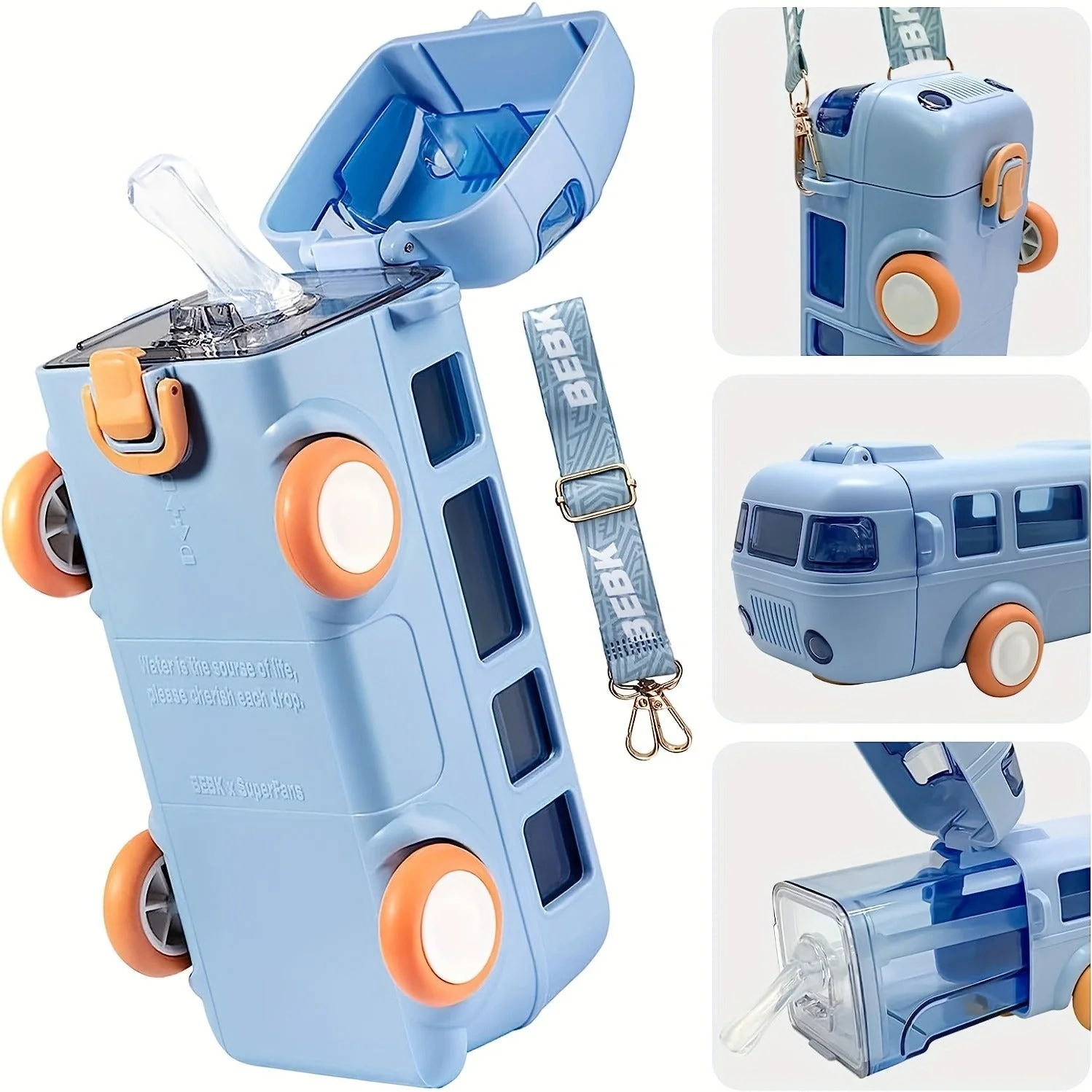 Kids Bus Shaped Straw Water Bottle Blue - Sunshine - Image 10
