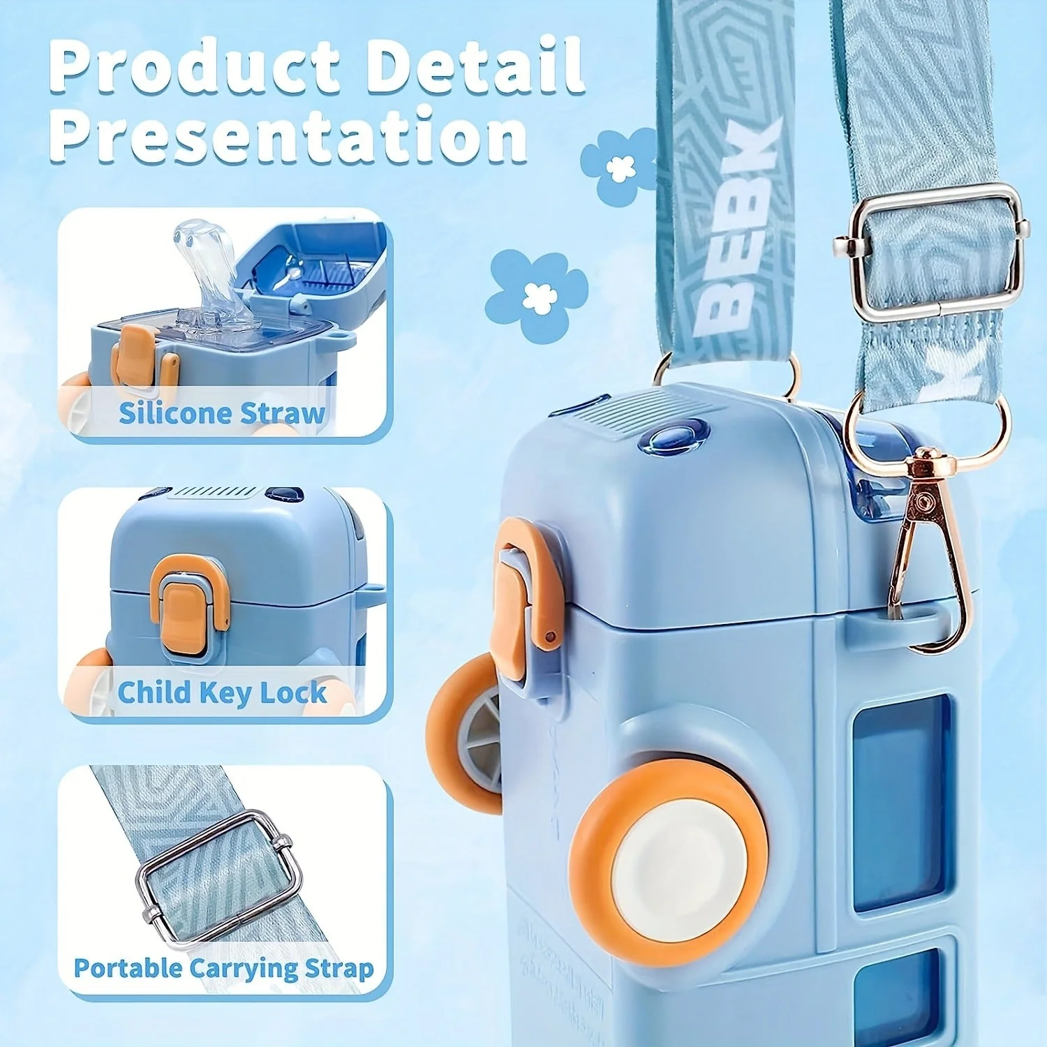 Kids Bus Shaped Straw Water Bottle Yellow - Sunshine - Image 11