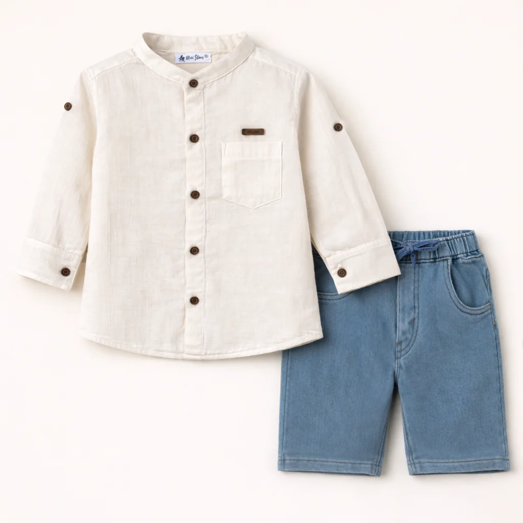 Kids Casual Shirt & Short Set White - Oolaa