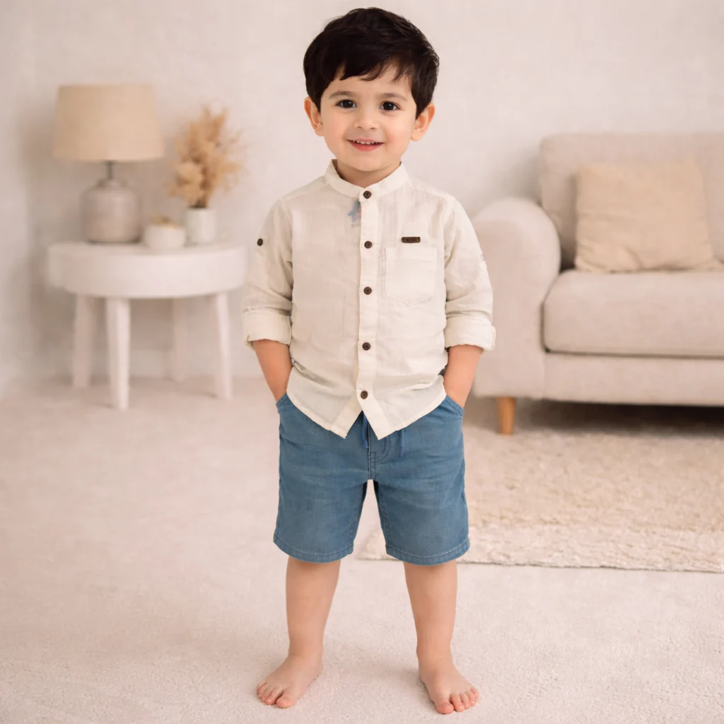 Kids Casual Shirt & Short Set White - Oolaa - Image 2