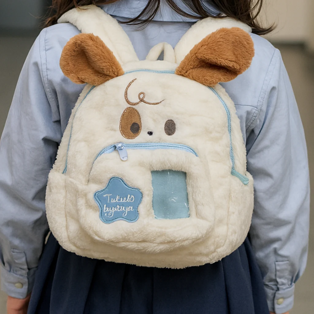 Kids Character Plush Backpack Puppy Offwhite - Sunshine