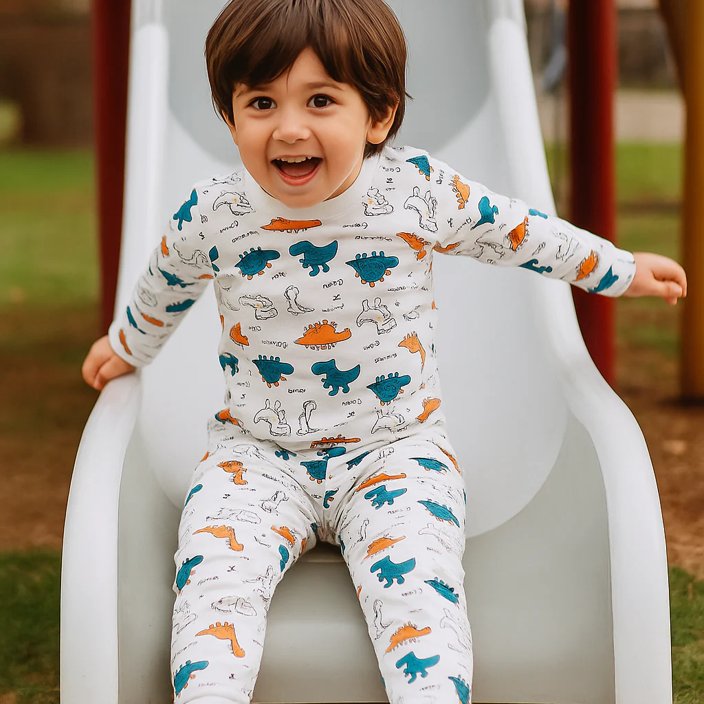 Kids Cotton Full-Sleeves Pajama Set Dino White - Mini Charm - Image 5
