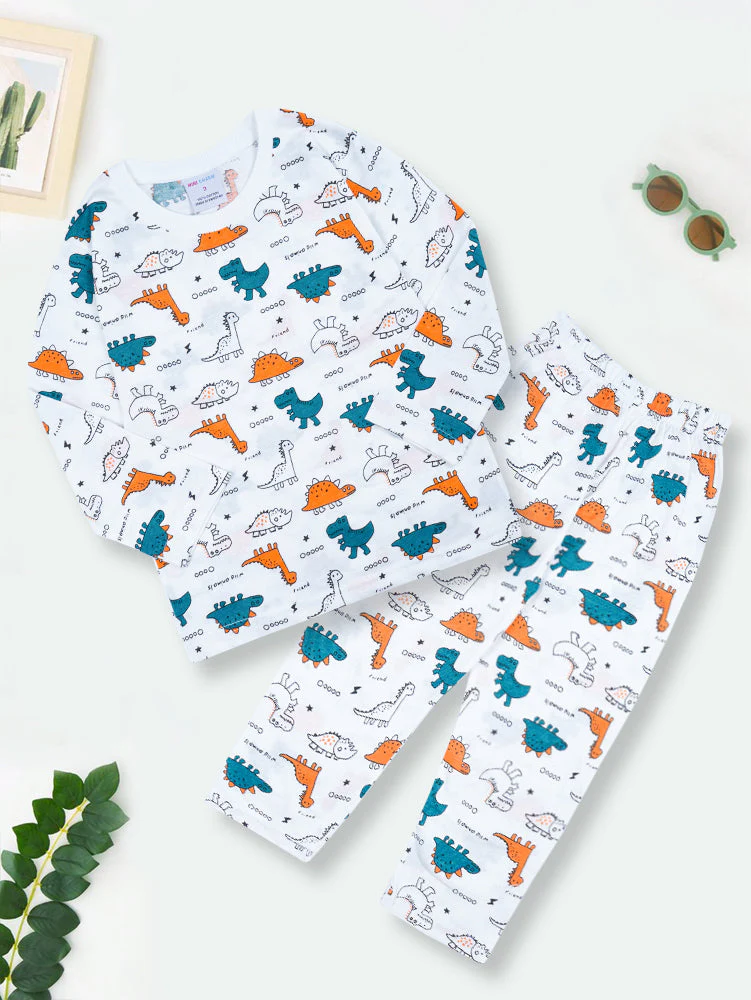 Kids Cotton Full-Sleeves Pajama Set Dino White - Mini Charm - Image 7