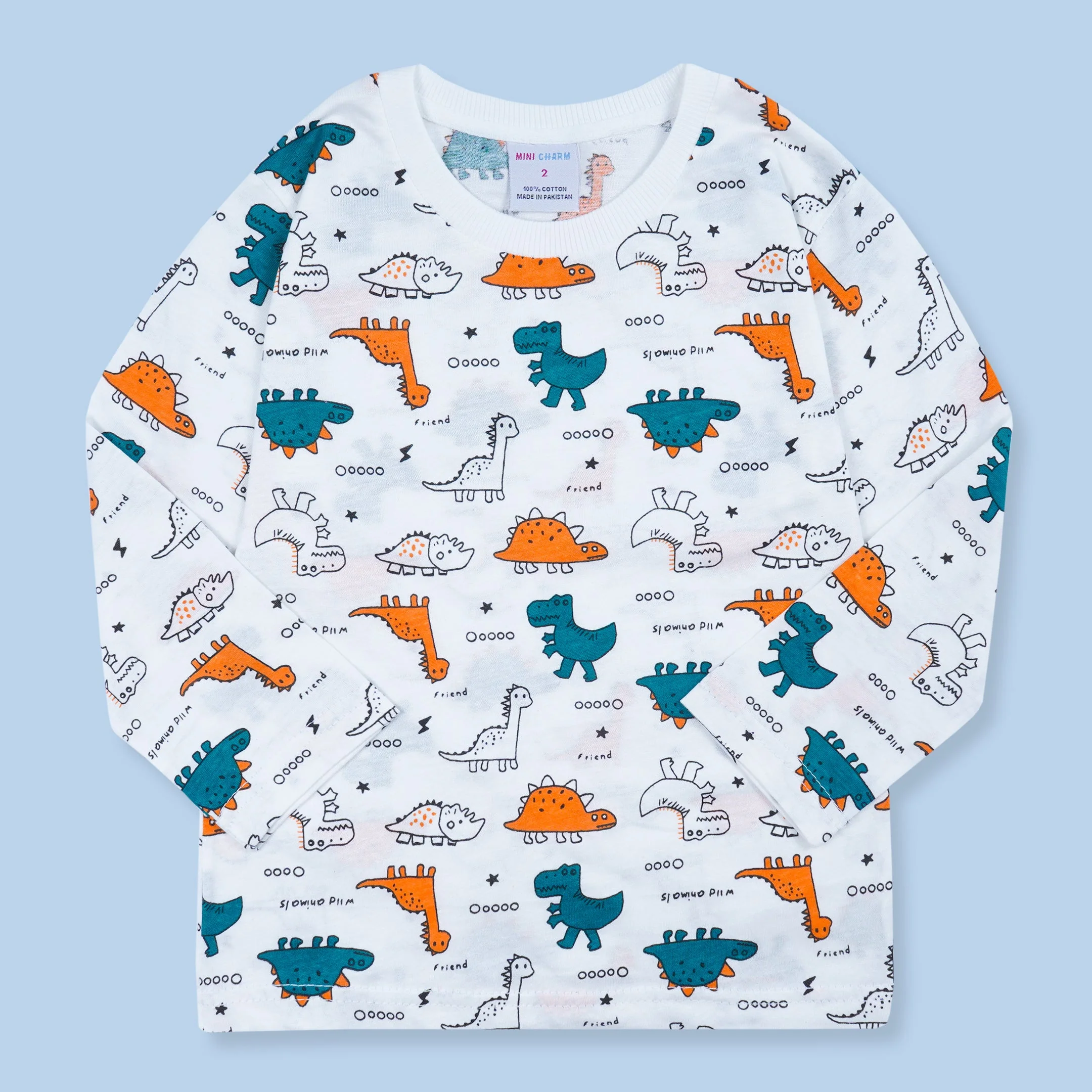 Kids Cotton Full-Sleeves Pajama Set Dino White - Mini Charm - Image 8