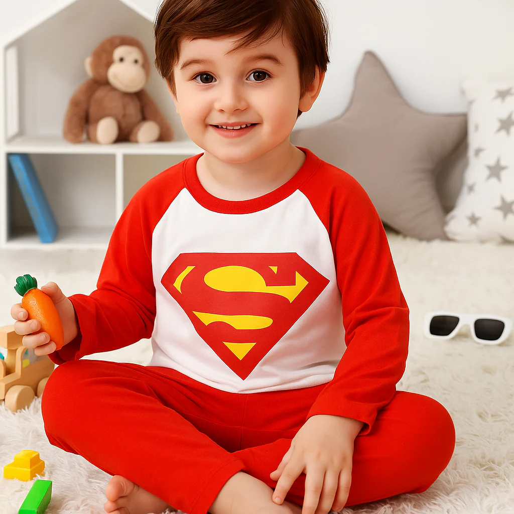 Kids Cotton Full-Sleeves Pajama Set Superman Red - Mini Charm - Image 4