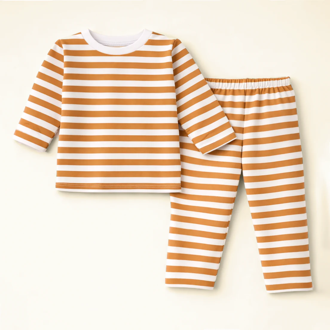 Kids Cotton Pajama Set Stripes Mustard - Mini Charm