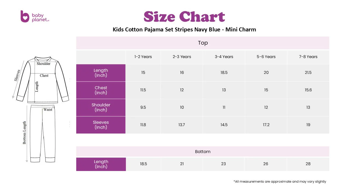 Kids Cotton Pajama Set Stripes Navy Blue - Mini Charm - Image 3