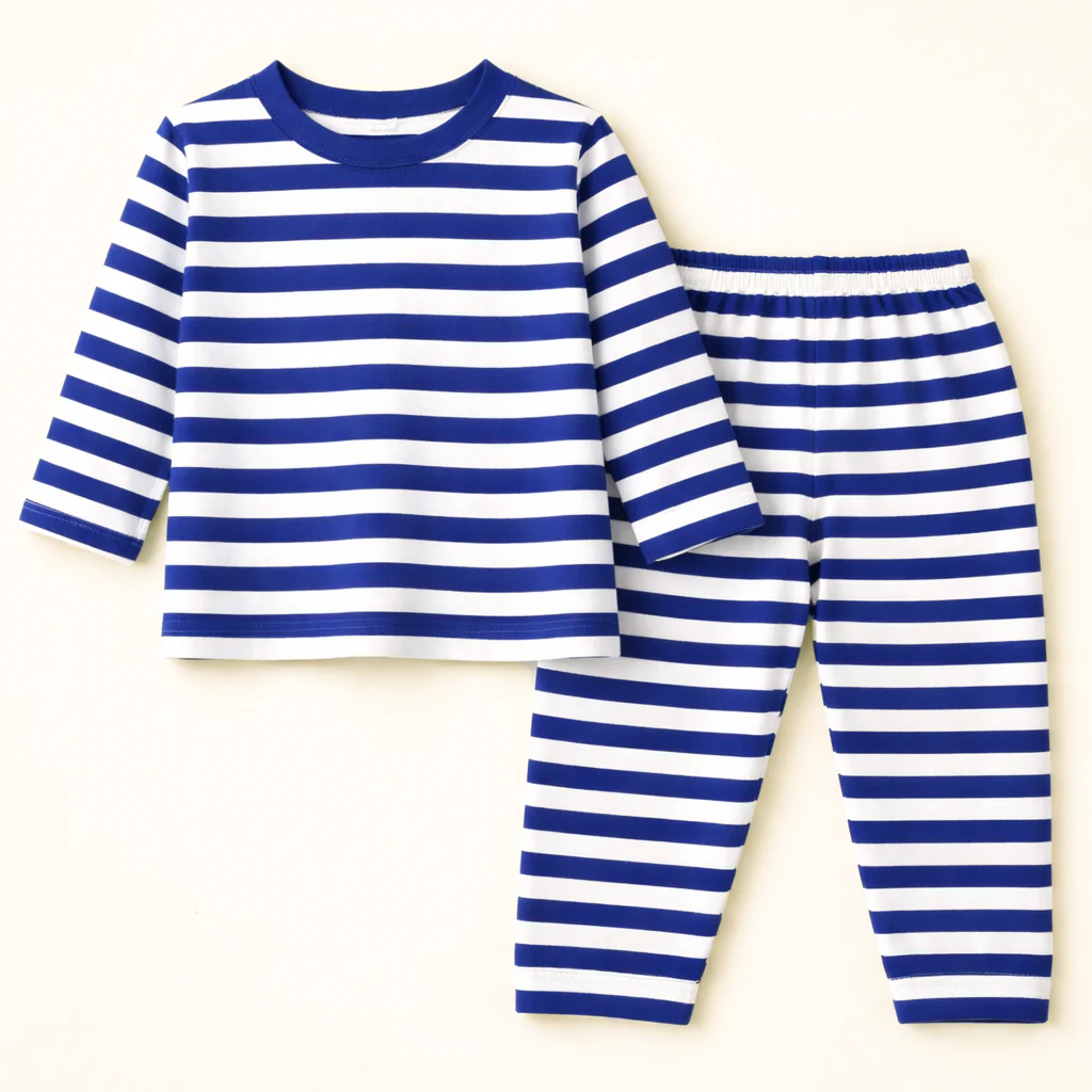 Kids Cotton Pajama Set Stripes Royal Blue - Mini Charm