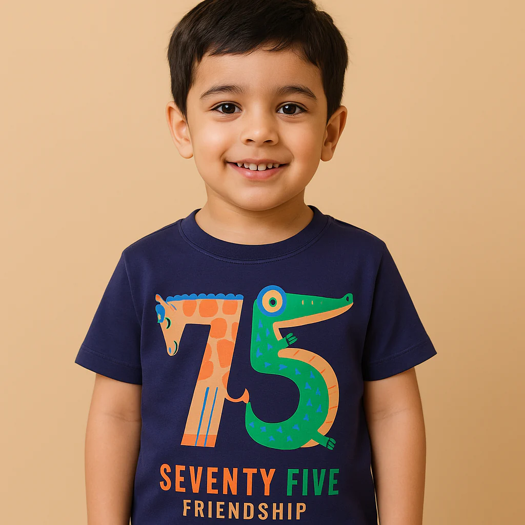 Kids Cotton T-Shirt 75 Friendship Navy Blue - Mini Champ