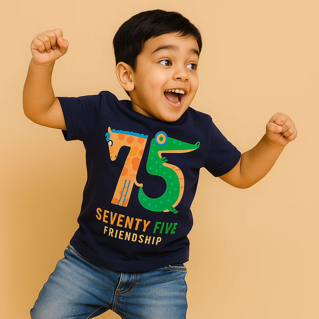 Kids Cotton T-Shirt 75 Friendship Navy Blue - Mini Champ - Image 3