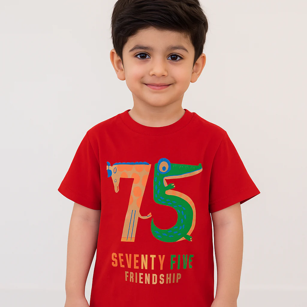 Kids Cotton T-Shirt 75 Friendship Red - Mini Champ