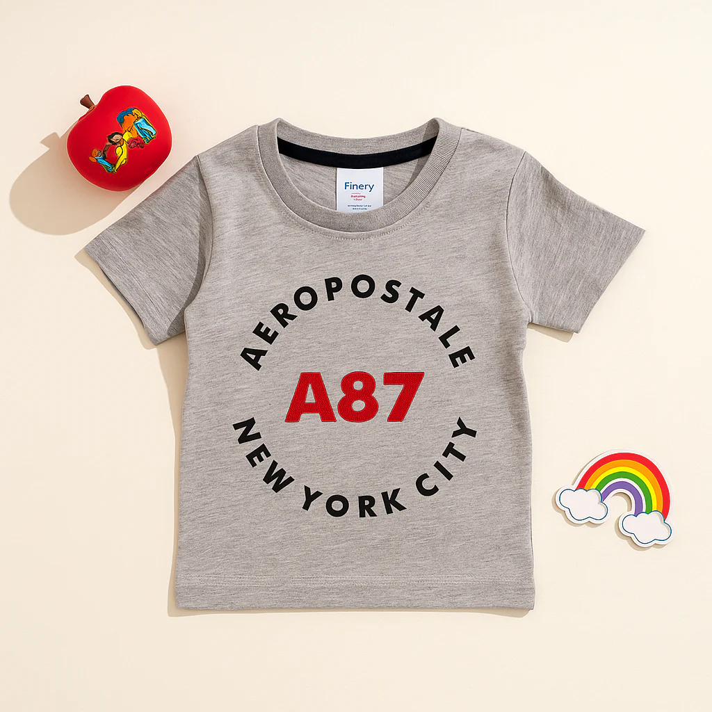 Kids Cotton T-Shirt A87 Grey - Mini Champ - Image 2