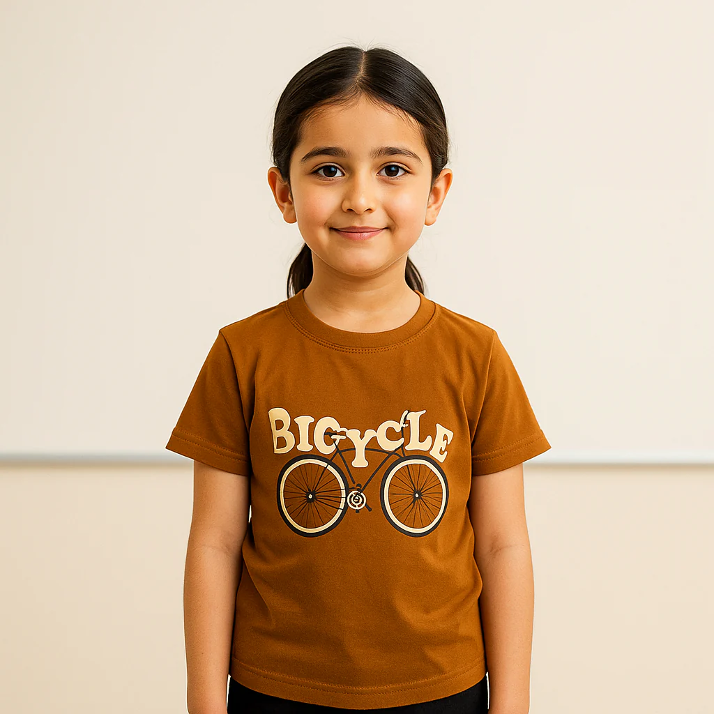 Kids Cotton T-Shirt Bicycle Brown - Mini Champ - Image 2