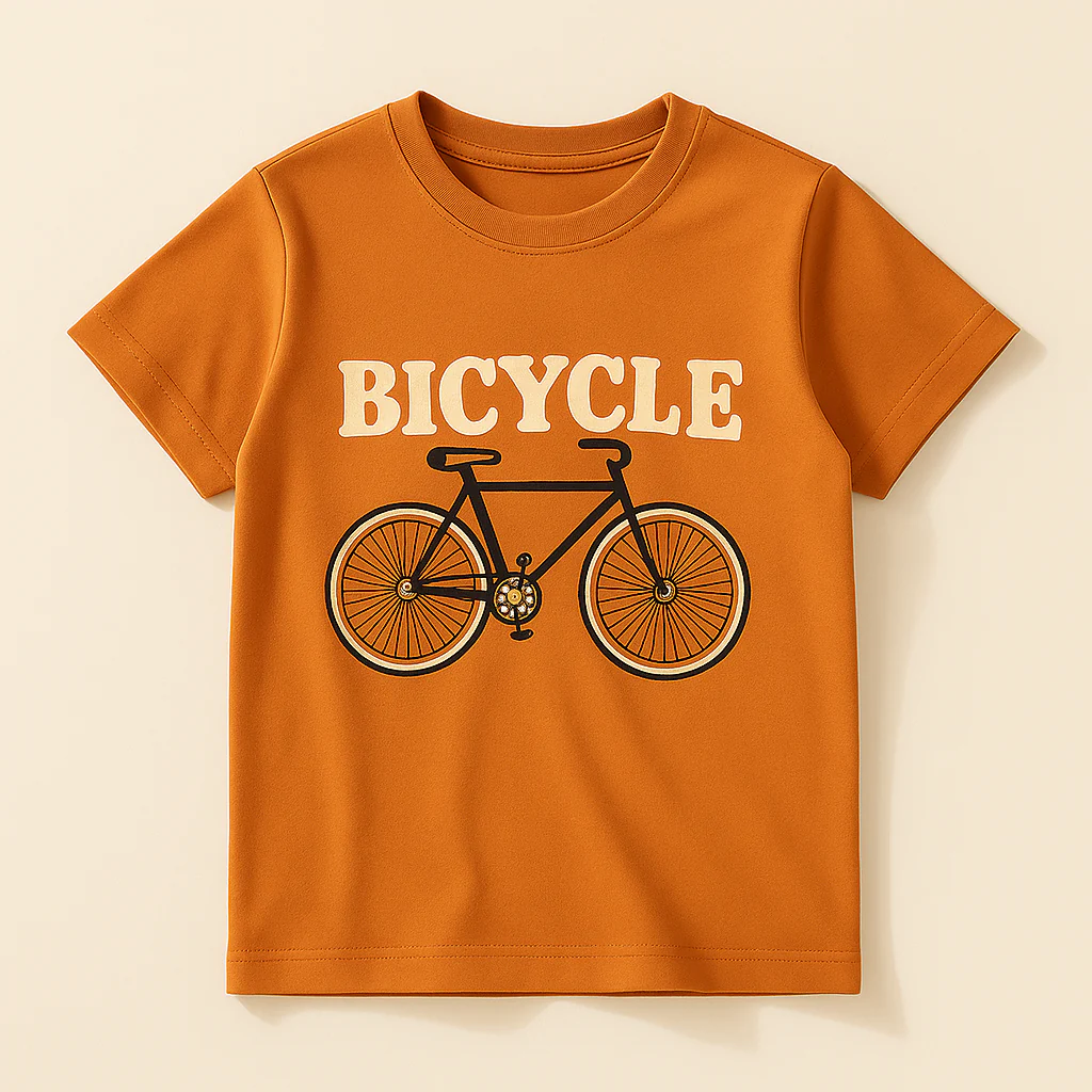 Kids Cotton T-Shirt Bicycle Orange - Mini Champ