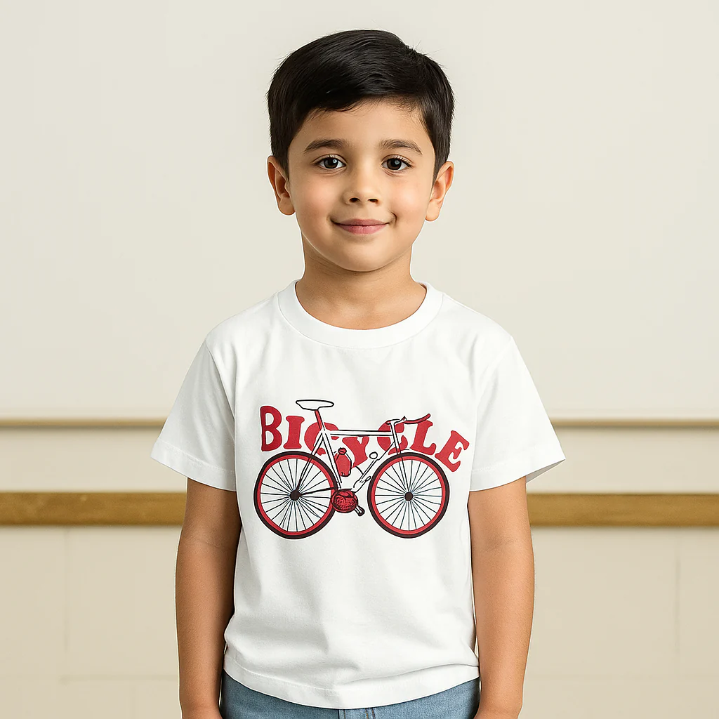 Kids Cotton T-Shirt Bicycle White - Mini Champ - Image 2