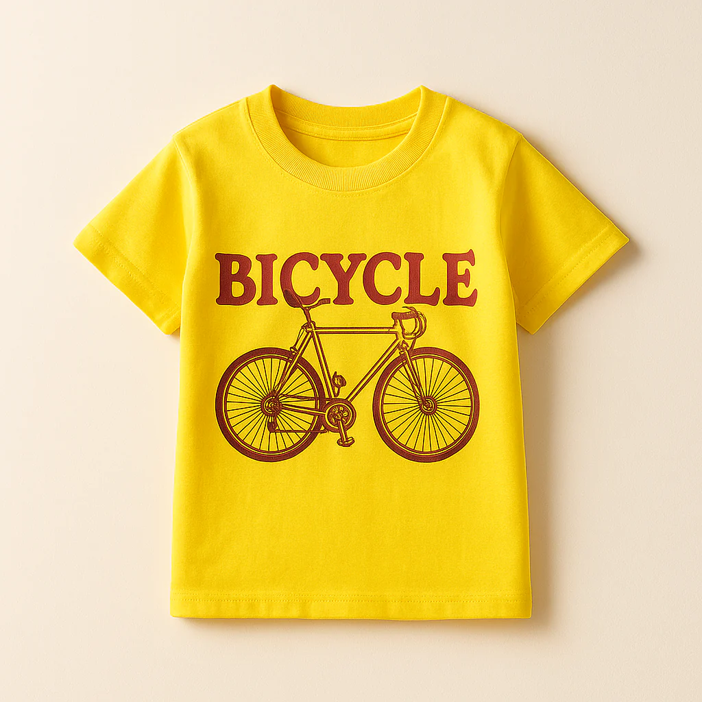 Kids Cotton T-Shirt Bicycle Yellow - Mini Champ
