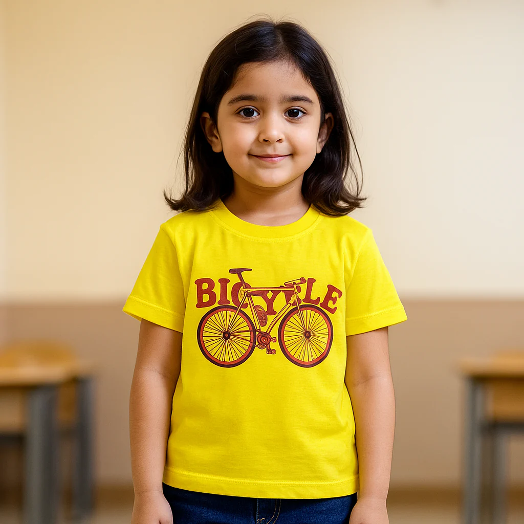 Kids Cotton T-Shirt Bicycle Yellow - Mini Champ - Image 2