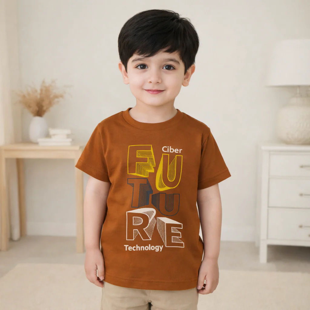 Kids Cotton T Shirt Ciber Future Brown - Mini Champ - Image 2