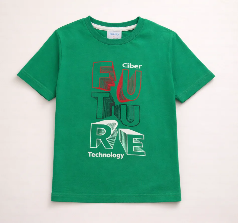 Kids Cotton T Shirt Ciber Future Green - Mini Champ