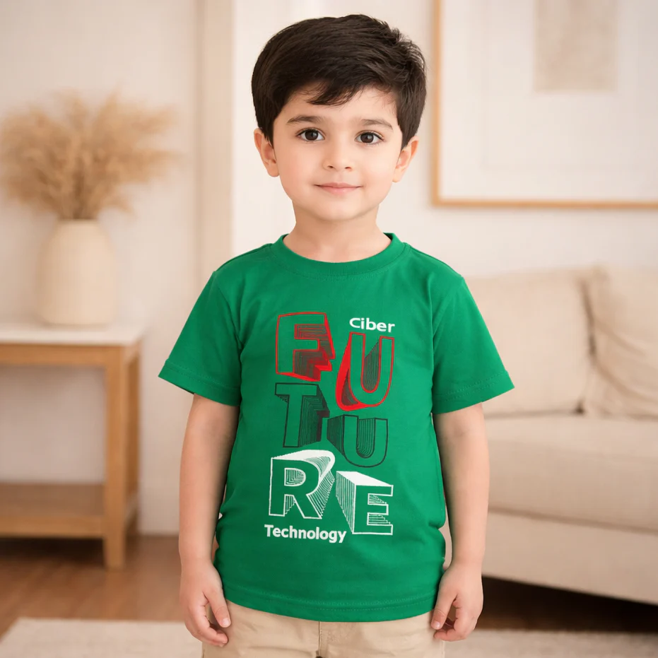 Kids Cotton T Shirt Ciber Future Green - Mini Champ - Image 2