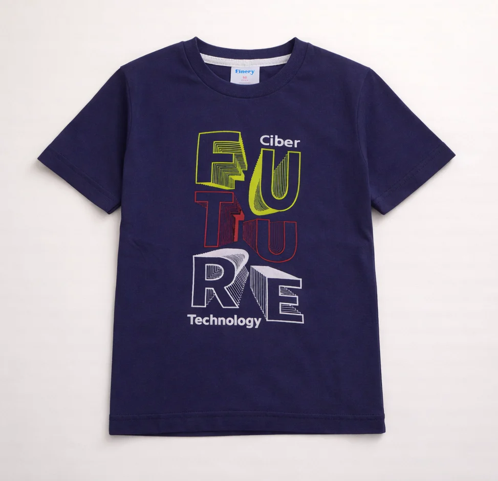 Kids Cotton T Shirt Ciber Future Navy Blue - Mini Champ