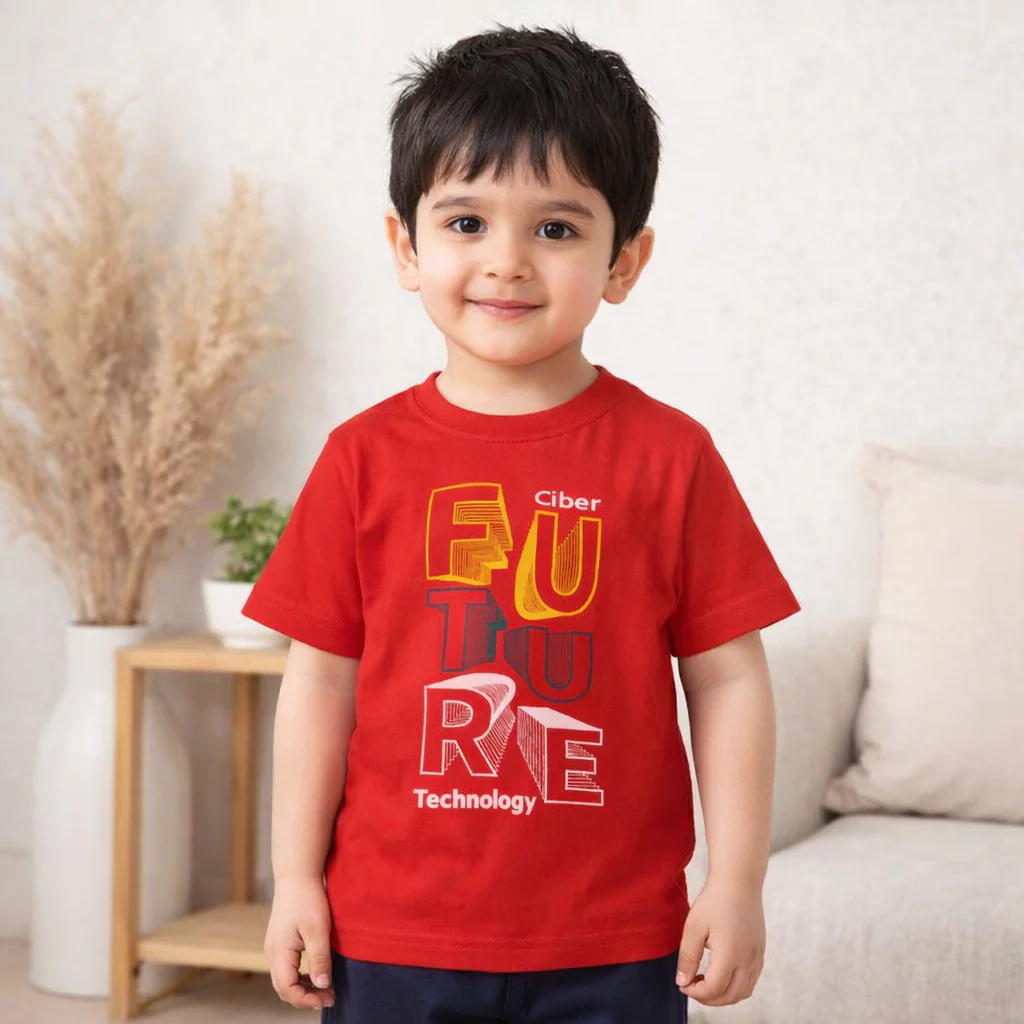 Kids Cotton T Shirt Ciber Future Red - Mini Champ - Image 2