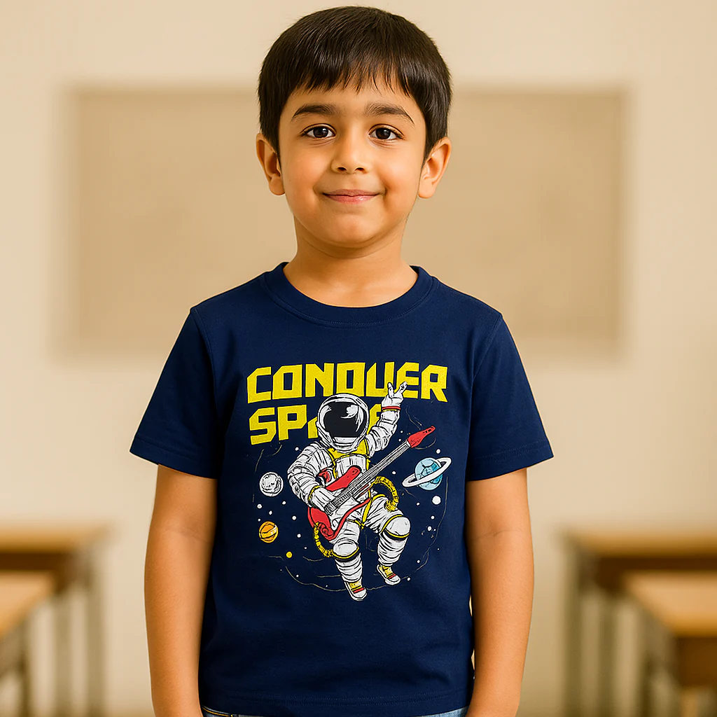 Kids Cotton T-Shirt Conquer Navy Blue - Mini Champ - Image 2