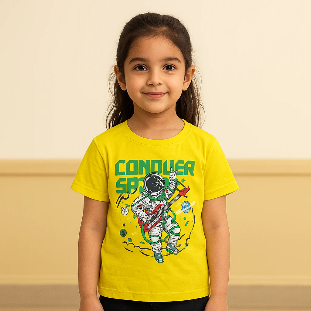 Kids Cotton T-Shirt Conquer Yellow - Mini Champ - Image 2