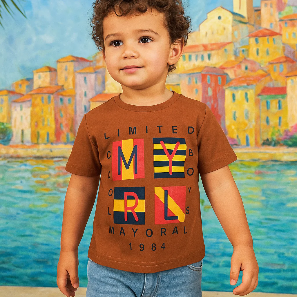 Kids Cotton T-Shirt Cool Boys Brown - Mini Champ
