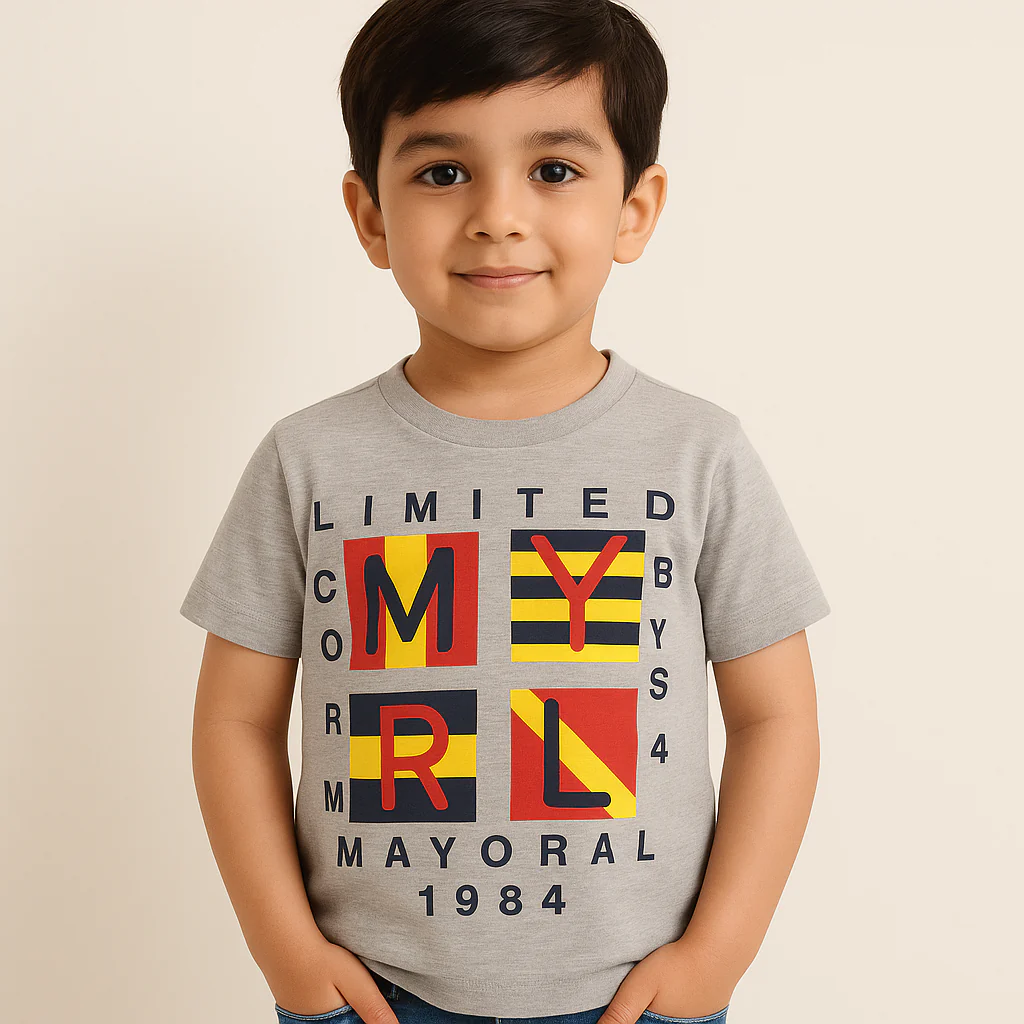 Kids Cotton T-Shirt Cool Boys Grey - Mini Champ