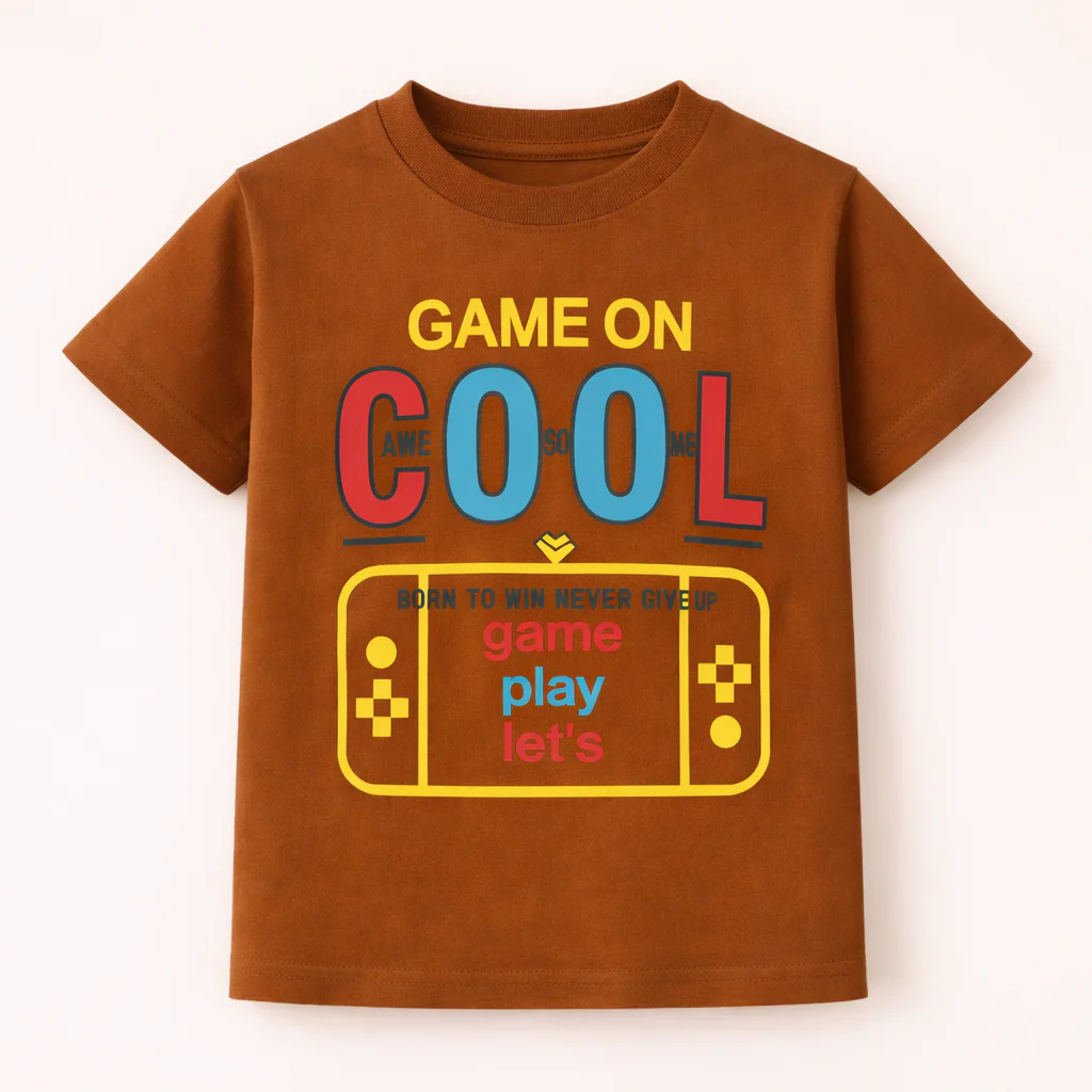 Kids Cotton T-Shirt Cool Game Brown - Mini Champ