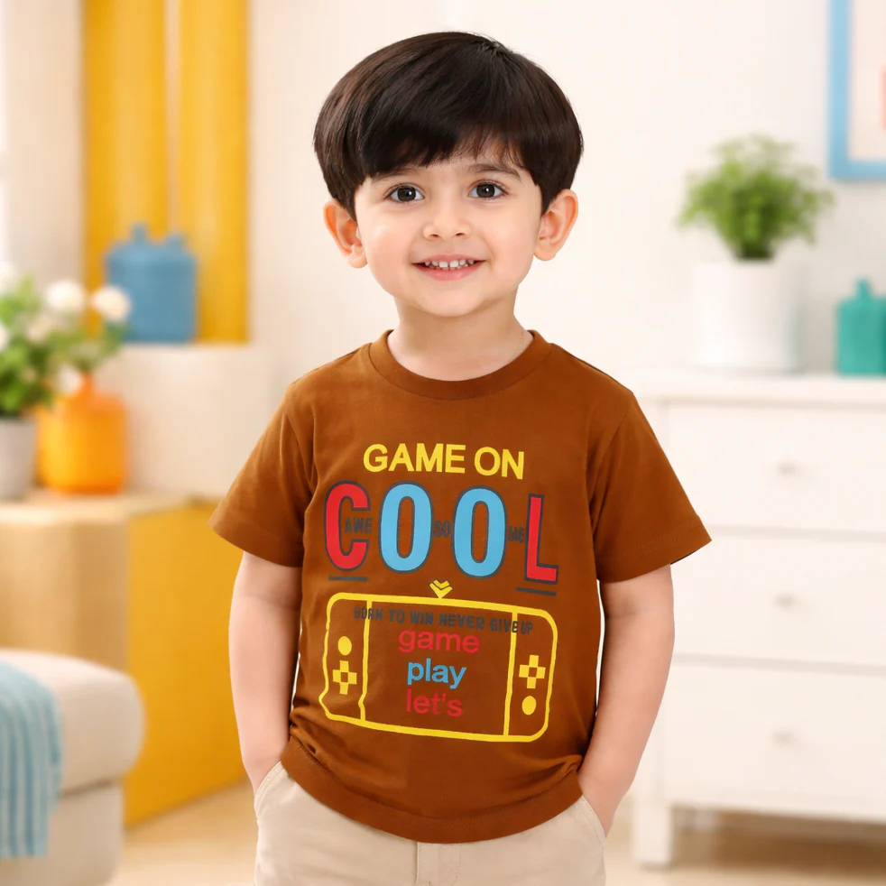 Kids Cotton T-Shirt Cool Game Brown - Mini Champ - Image 2