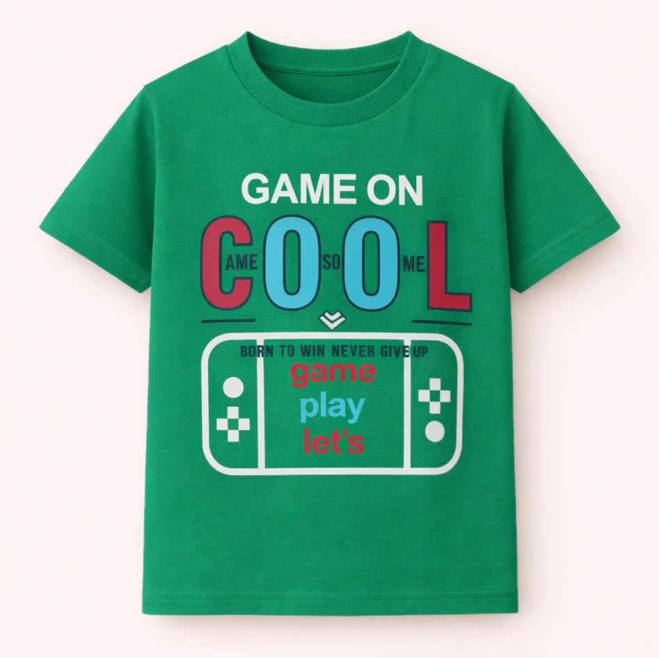 Kids Cotton T-Shirt Cool Game Green - Mini Champ