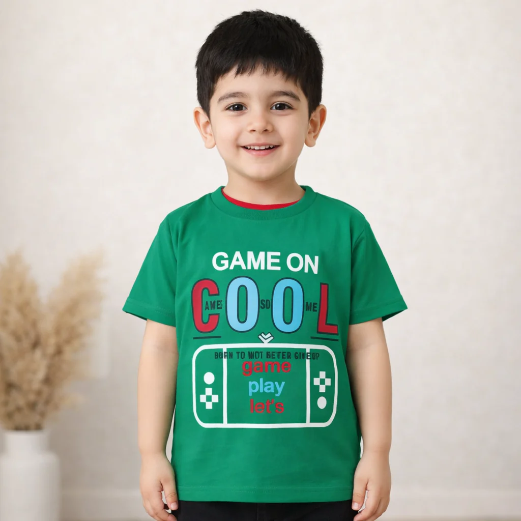 Kids Cotton T-Shirt Cool Game Green - Mini Champ - Image 2