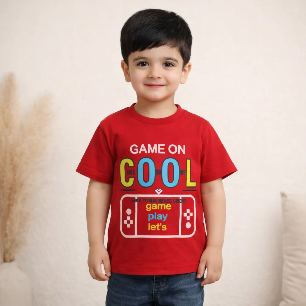 Kids Cotton T-Shirt Cool Game Red - Mini Champ - Image 2
