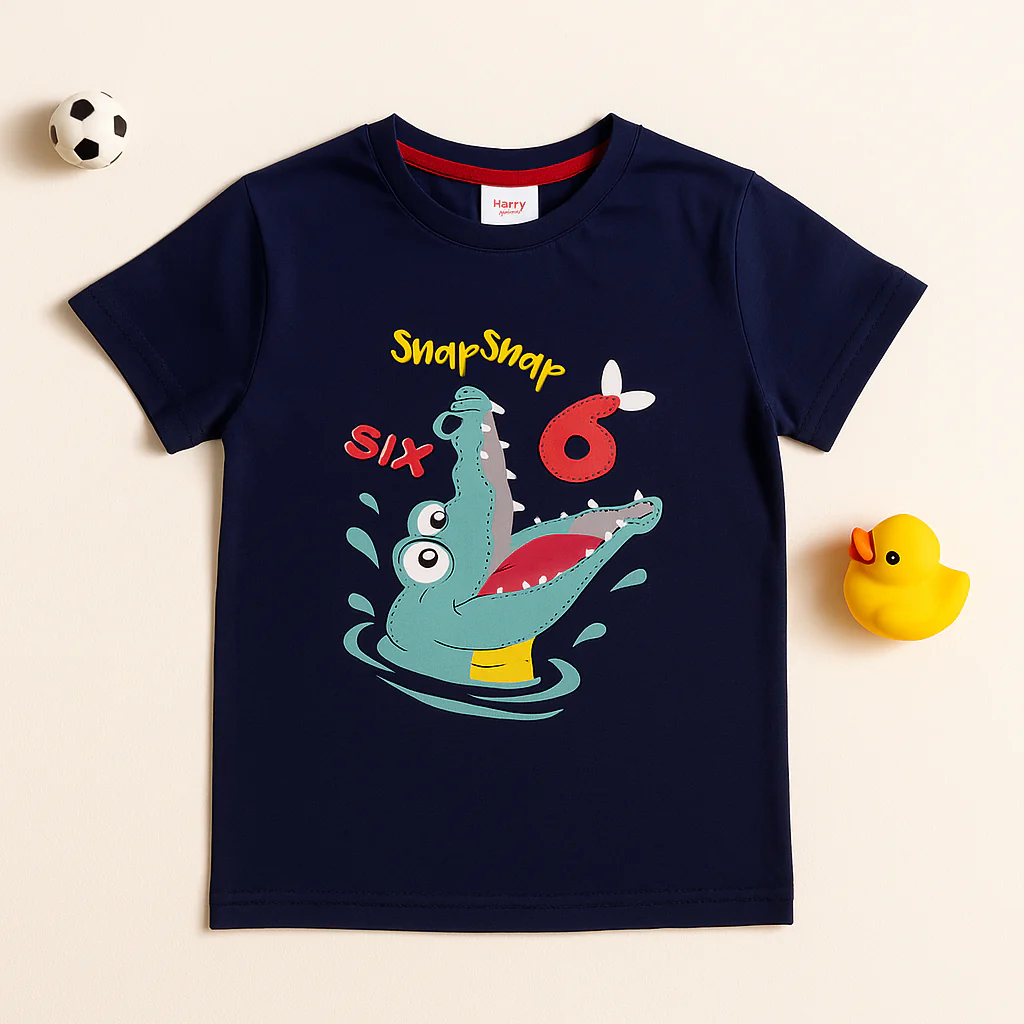 Kids Cotton T-Shirt Croco Navy Blue - Mini Champ - Image 3