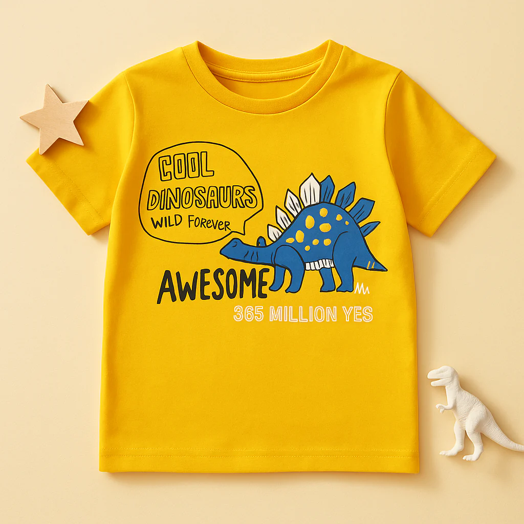 Kids Cotton T-Shirt Dinosaur Yellow - Mini Champ - Image 2