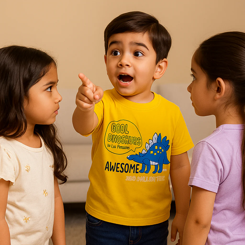 Kids Cotton T-Shirt Dinosaur Yellow - Mini Champ - Image 3