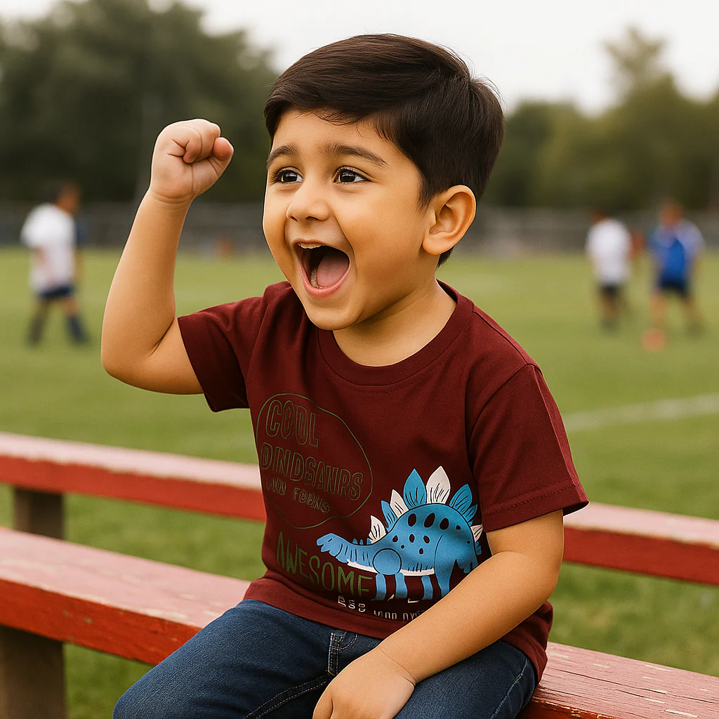 Kids Cotton T-Shirt Dinosaurs Maroon - Mini Champ - Image 3