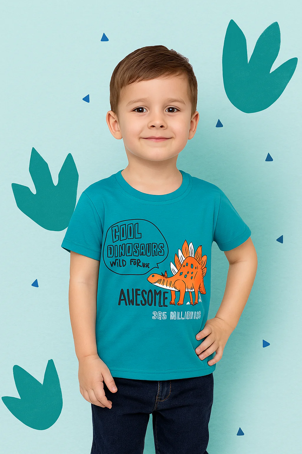 Kids Cotton T-Shirt Dinosaurs Sea Green - Mini Champ