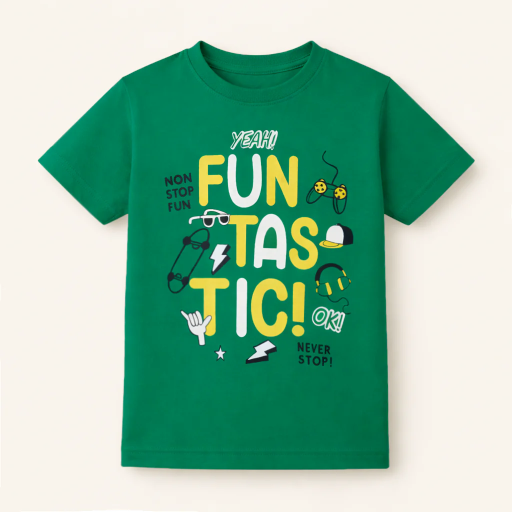 Kids Cotton T-Shirt Funtastic Green - Mini Champ