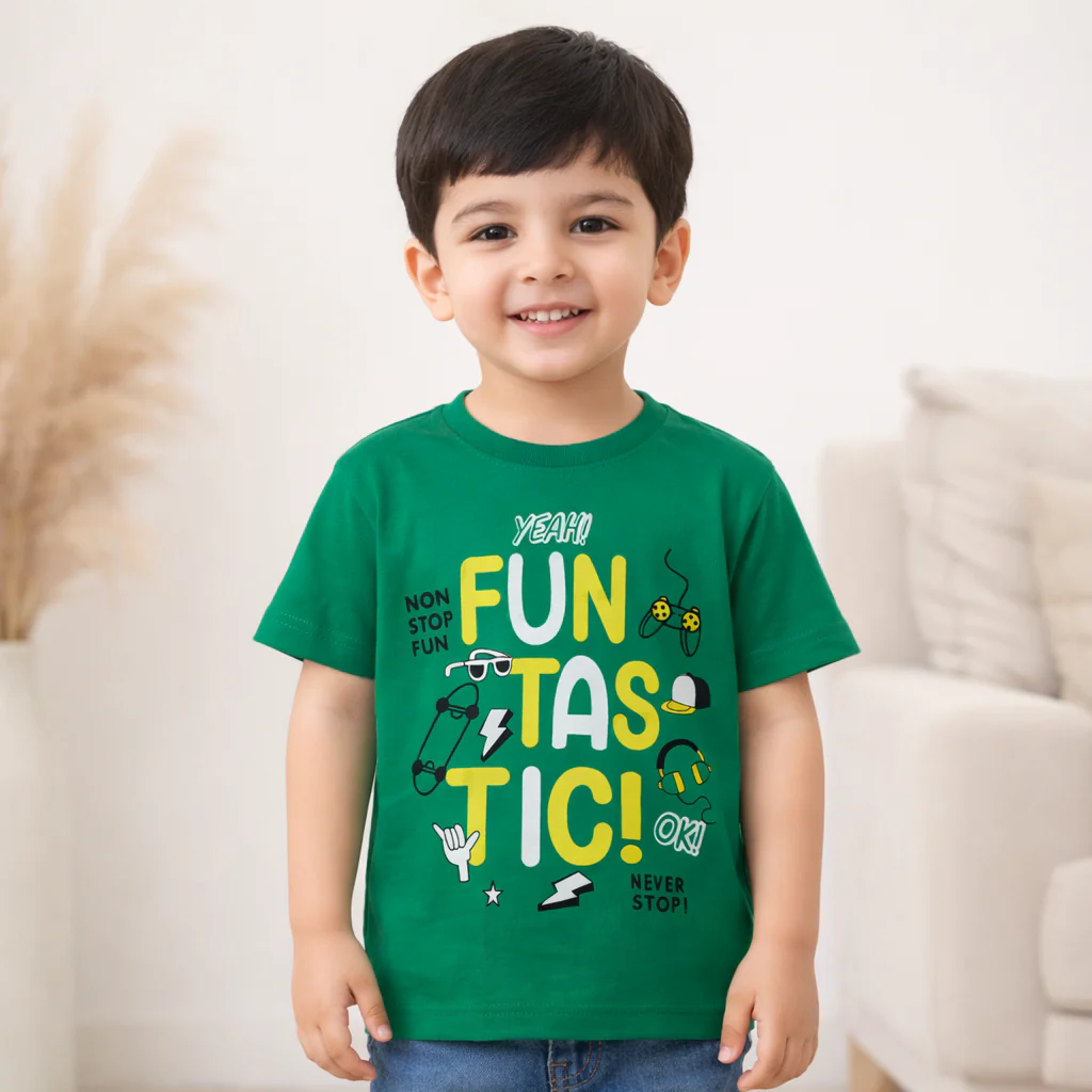 Kids Cotton T-Shirt Funtastic Green - Mini Champ - Image 2
