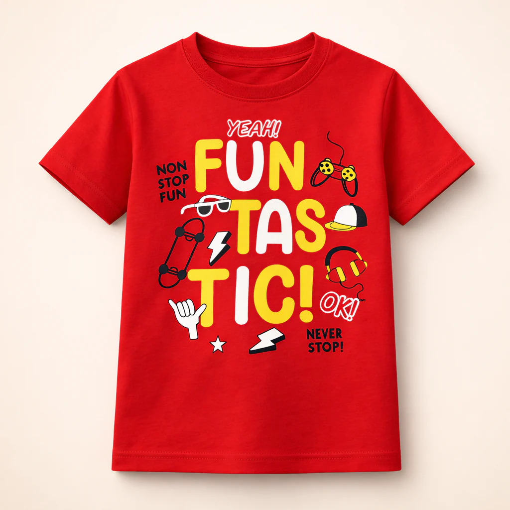 Kids Cotton T-Shirt Funtastic Red - Mini Champ