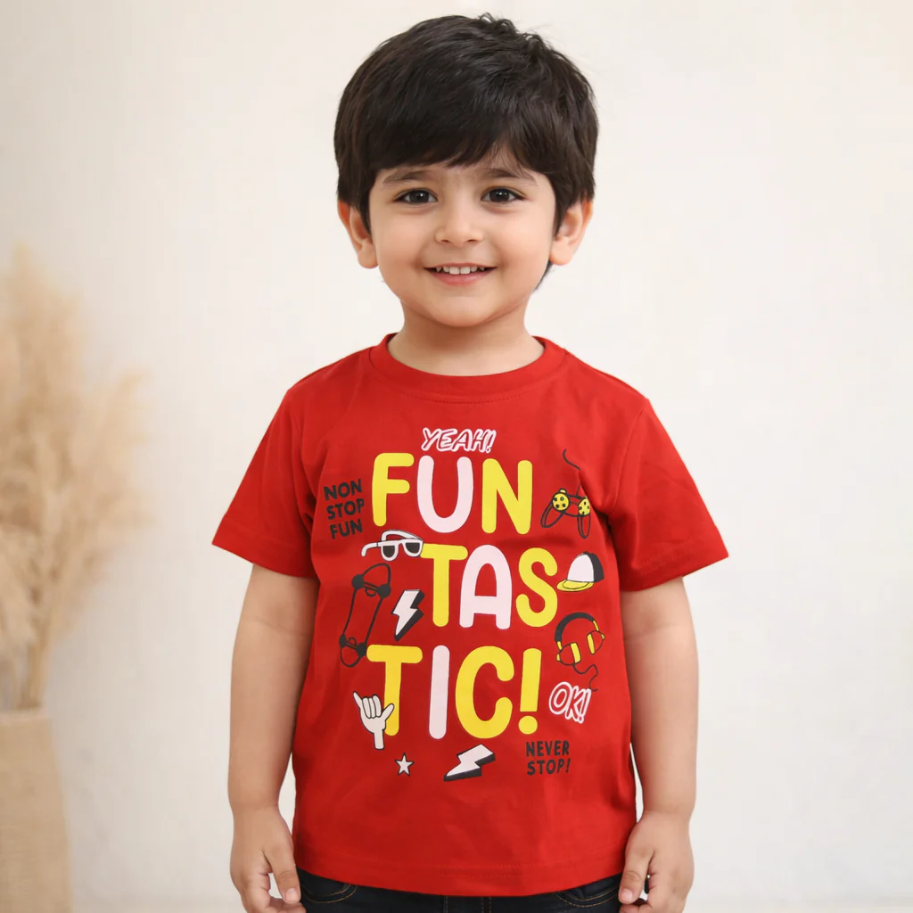 Kids Cotton T-Shirt Funtastic Red - Mini Champ - Image 2