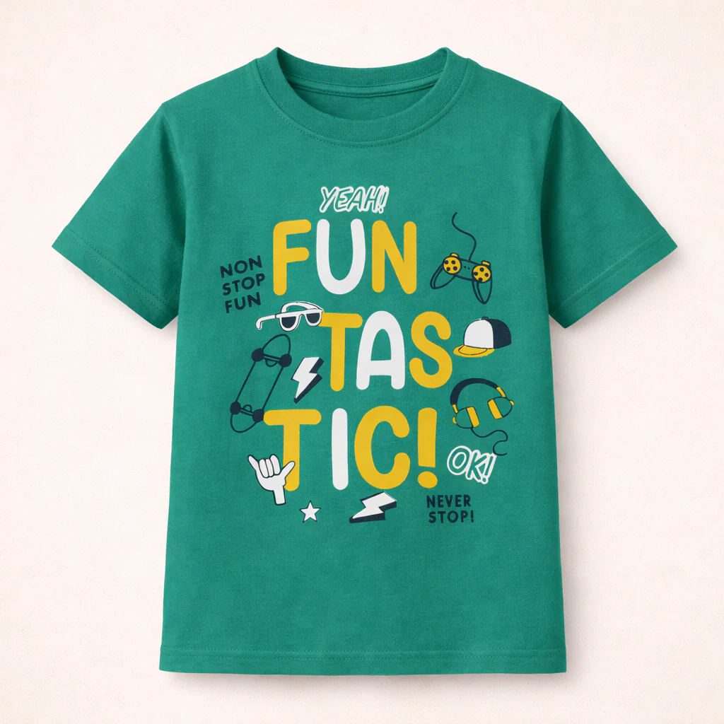 Kids Cotton T-Shirt Funtastic Sea Green - Mini Champ